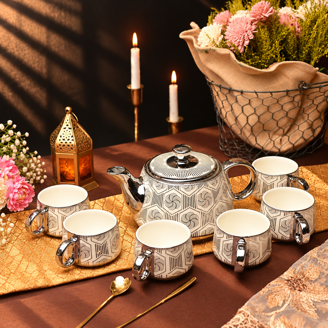 Porvelle Silver Prism 7 pcs Tea Set SILVER