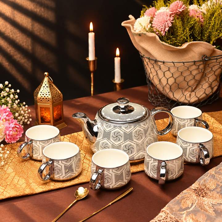 Porvelle Silver Prism 7 pcs Tea Set SILVER