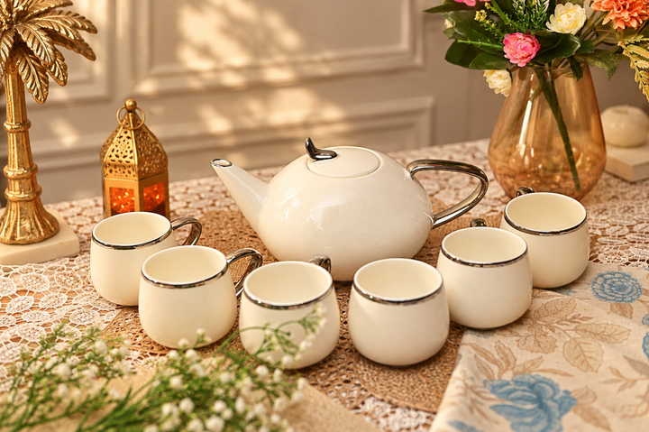 Porvelle Pearl & Platinum 7 pcs Tea Set