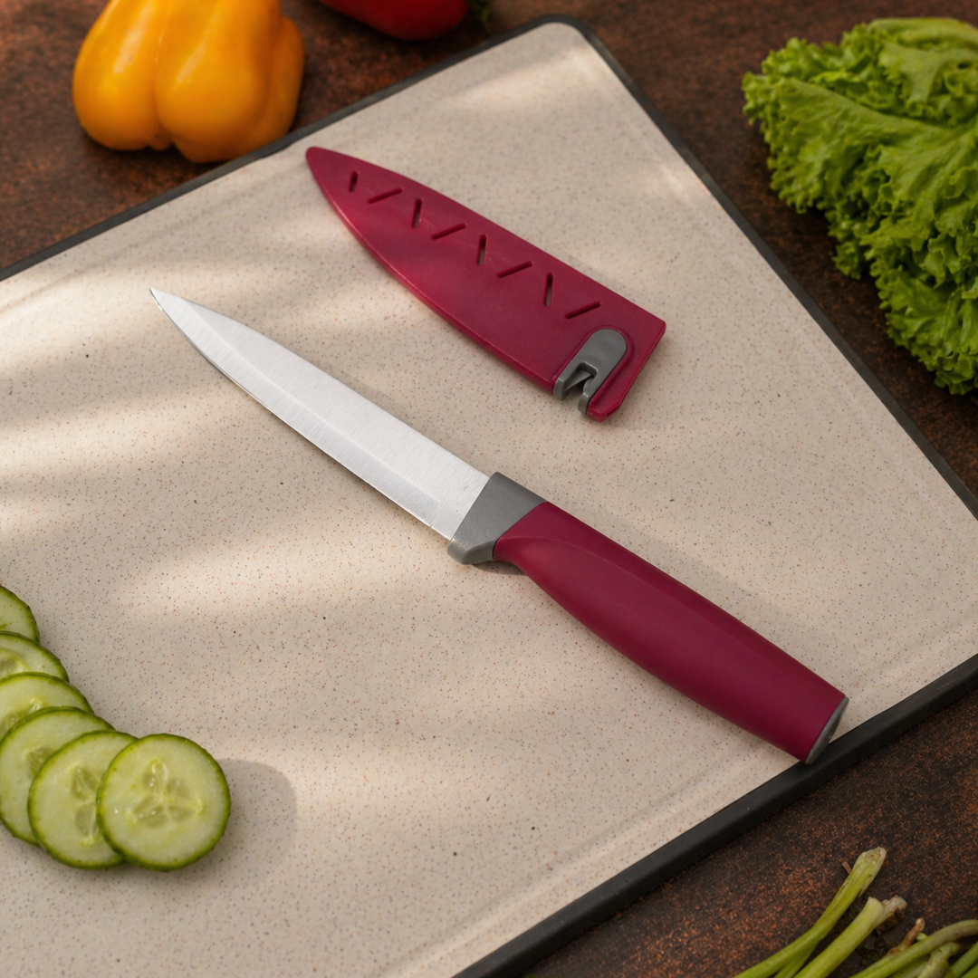 SS MATT BLADE KNIFE WITH KNIFE SHARPENER COVER 5 inch