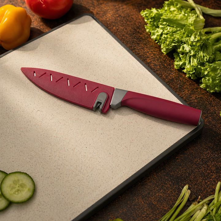 SS MATT BLADE KNIFE WITH KNIFE SHARPENER COVER 5 inch